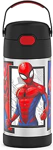 THERMOS FUNTAINER 12 Ounce Stainless Steel Vacuum Insulated Kids Straw Bottle, Spider-Man