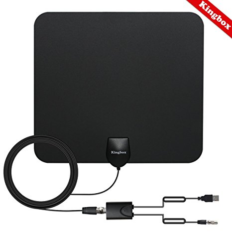 Kingbox TV Antenna Indoor Amplified HDTV Antenna 50 Mile Range with Detachable Amplifier Signal Booster USB PowerSupply and 10FT High Performance Coax Cable free 1080p 4K readly