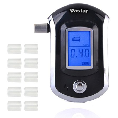 Vastar Professional Breathalyzer with Semi-conductor Sensor and LCD Display Digital Breath Alcohol Tester with 10 Mouthpieces Fit