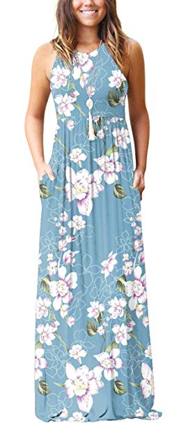 GRECERELLE Women's Sleeveless Racerback Loose Plain Maxi Dresses Casual Long Dresses with Pockets