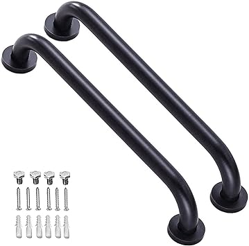 2 Pack 16 Inch Matte Black Shower Grab Bar,ZUEXT Stainless Steel Wall Mount Safety Grab Bar Handle,Bathroom Balance Bar, Safety Hand Rail Support - Handicap, Elderly, Injury, Senior Assist Bath Handle