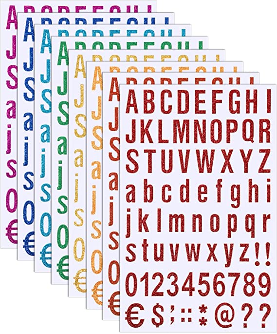 8 Sheets Self Adhesive Vinyl Letters Numbers Kit, Mailbox Numbers Sticker for Mailbox, Signs, Window, Door, Cars, Trucks, Home, Business, Address Number (1 Inch, Glitter Colorful)