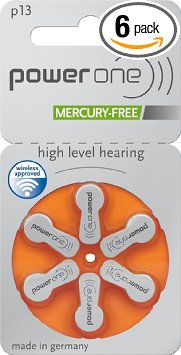 Power One P13 No Mercury Hearing Aid Batteries (6 Batteries)