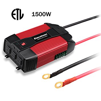 Excelvan 1500W Power Inverter 12V DC to 110V AC Converter, 3 US Outlets, Dual USB Charging Ports for LCD TV, Laptop and Camera