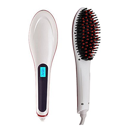 Yonala Professional Ceramic Digital Hair Straightener Electric Iron Comb Anti Static Hair Straightener Brush (White)