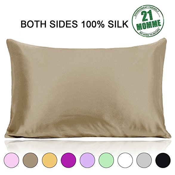 100% Pure Mulberry Silk Pillowcase Pillow Case for Hair and Skin 21 Momme 600 Thread Count Both Sides King Size with Hidden Zipper, Taupe