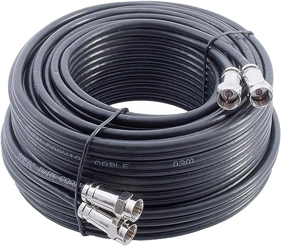 MAST DIGITAL YCAB03F/1 Smedz 30 m Twin Satellite Shotgun Coax Cable Extension Kit with Premium Fitted Compression F Connectors for Sky Q, Sky HD, Sky  and Freesat - Black