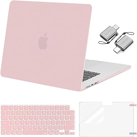 MOSISO Compatible with MacBook Air 15 inch Case 2023 2024 Release A2941 M2 Chip Liquid Retina Display Touch ID, Plastic Hard Case&Keyboard Skin&Screen Protector&Type C Adapter 2 Pack, Baby Pink