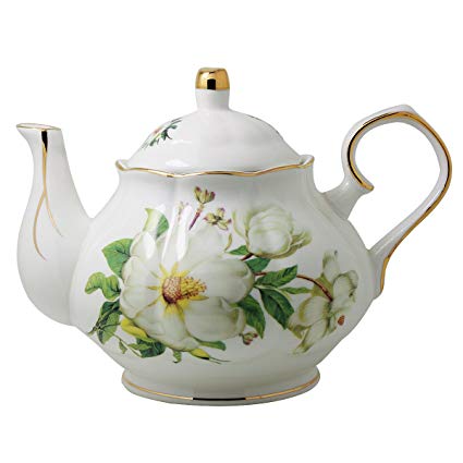 Jomop Ceramic Teapot Floral Design White 4 Cups 850 ml (Green)