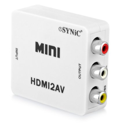 ESYNiC 1080P HDMI Digital Signal to AV Composite 3 RCA CVBS Video Audio Converter for Xbox Xbox360 Blu Ray SKY HD VHS VCR DVD DVR White Colour