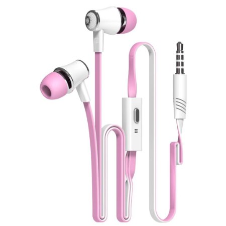 iMujin TropiFit In-Ear Earbud Headphones (Light Pink) with Microphone Mic - Universal 3.5mm Stereo HD Stereo Sound Headsets - Sport Ergonomic Comfort & Secure Fit Earphones Light Pink