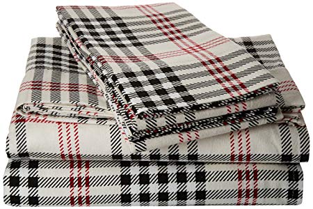 Tribeca Living PL200HSEDSSKI 200 GSM Plaid Printed Deep Pocket Flannel Sheet Set, King