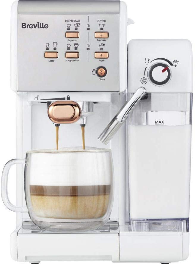 BREVILLE VCF108 One-Touch Coffee Machine (White & Rose Gold)