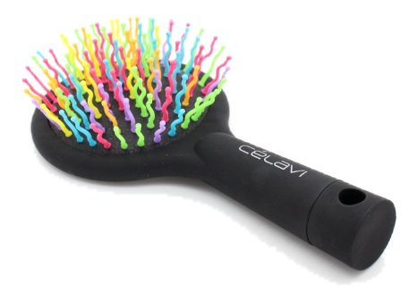 Celavi Rainbow Detangler Professional Salon Hair Brushes (Round Head w Mirror)
