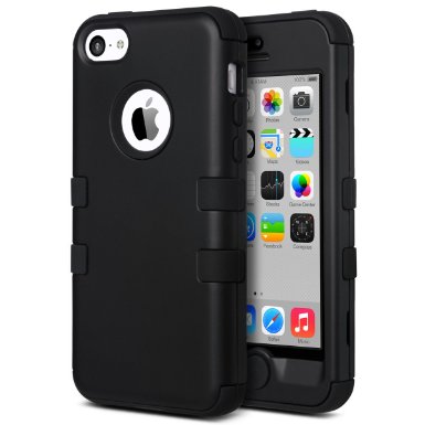 iPhone 5C Case,5C Case,ULAK 3 in 1 PC   Silicone Hybrid Dust Scratch Resistance Anti-slip Protective Cover for Apple iPhone 5C -Black