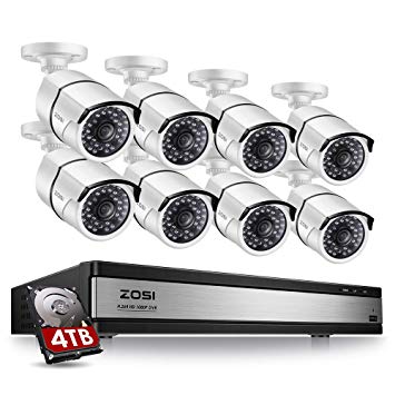 ZOSI 16 Channel 1080p Security System,16 Channel DVR 4TB (Hard Drive) Full HD 1080p Hybrid Recorder and 8 Outdoor/Indoor CCTV Bullet Camera 1080p with 100ft Long Night Vision and 105°Wide Angle