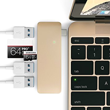 USB C 3.1 Hub Adapter for 12 inch Macbook Pro 2016 13 inch 15 inch，5 in 1 Multiport USB Dongle 3.0 Type A Port Micro SD Memory Card Reader (GOLD)