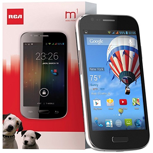 RCA M1 Unlocked Cell Phone, Dual Sim, 5Mp Camera, Android 4.4, 1.3Ghz (Black)