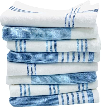 The Accented Co. Dish Cloths, Set of 8 - Absorbent, Fast Drying Dish Towels - Turkish Cotton with Hanging Loop (12x12 inches)(Blue)