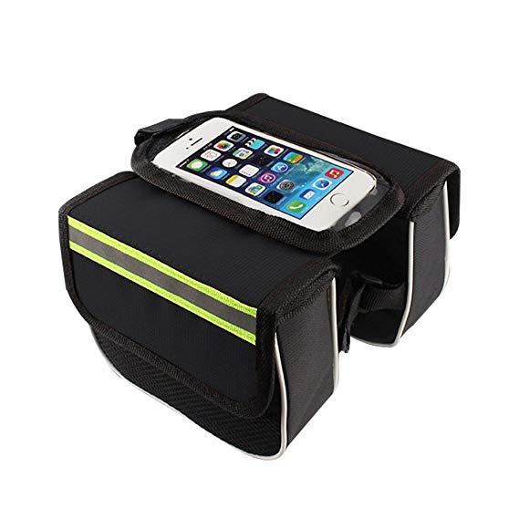 IDOMIK Bike Bags Bicycle/Cycling Top Tube Bag with Mobile/Cell Phone Holder Waterproof Frame Front Tube Non-Slip Adjustable Band 4.5”-5.5” Touchable Screen