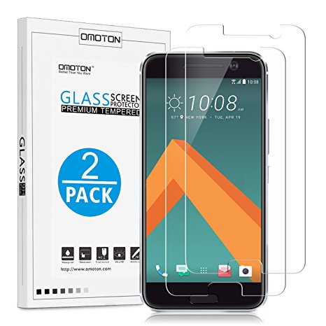 [2 Pack] OMOTON HTC 10 Screen Protector, 2.5D Tempered Glass Screen Protector with [9H Hardness] [Premium Crystal Clarity] [Scratch-Resistant] [Bubble Free Install]