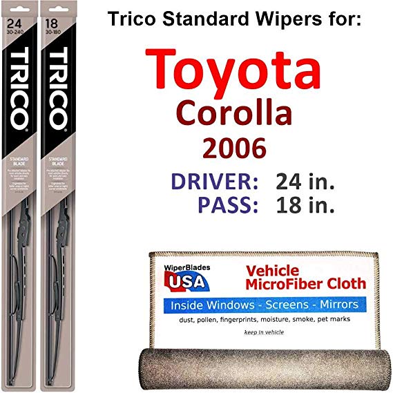 Wiper Blades for 2006 Toyota Corolla Driver & Passenger Trico Steel Wipers Set of 2 Bundled with Bonus MicroFiber Interior Car Cloth