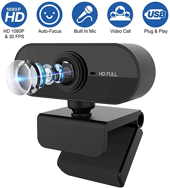 Carantee Webcam Full HD 1080P with Microphone Noise-cancelling Built-in MIC Plug & Play Web Camera for PC Laptop Desktop for Video Conferencing Recording Streaming