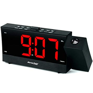 REACHER Projection Ceiling Clock Radio with Dual Alarm and USB Snooze Dimmer Sleep Timer and 12/24 Hours for Bedroom Bedside