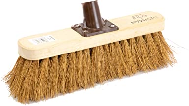 Newman and Cole 12" Wooden Broom Head with Soft Natural Coco Bristle Replacement Wooden Broom Head Indoor or Outdoor Soft Bristle Broom Floor Sweeping Brush with Plastic Fixing Bracket Connector