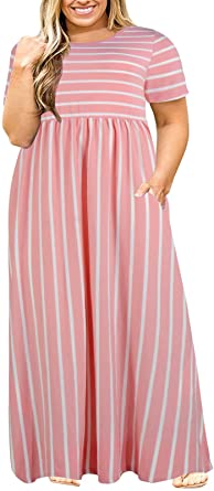 Nemidor Women Short Sleeve Loose Plain Casual Plus Size Long Maxi Dress with Pockets