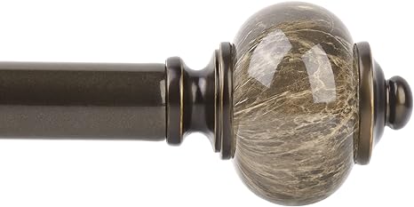 KAMANINA 1 Inch Curtain Rods 32 to 58 Inches (2.6-4.8ft), Antique Bronze Single Curtain Rod for Windows, Decorative Drapery Rod with Marble End