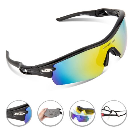 RIVBOS 805 POLARIZED Sports Sunglasses Glasses with 5 Set Interchangeable Lenses for Cycling