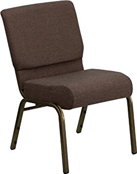 Flash Furniture HERCULES Series 21''W Stacking Church Chair in Brown Fabric - Gold Vein Frame