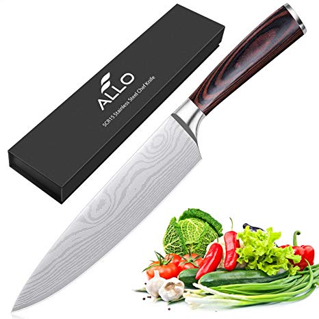 Allo 8 Inch High Carbon Stainless Steel Chef's Knife with Ergonomic Handle, Ultra Sharp, Anti-rust and Durable, Best Choice for Home Kitchen and Restaurant