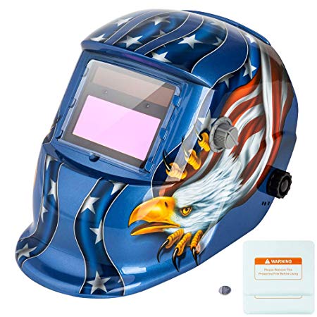 Z ZTDM Welding Helmet Mask Solar Auto Darkening,Adjustable Shade Range DIN 9-13/Rest DIN 4,Welder Protective Gear ARC MIG TIG,2pcs Extra Lens CR2032 Battery (Blue Eagle)