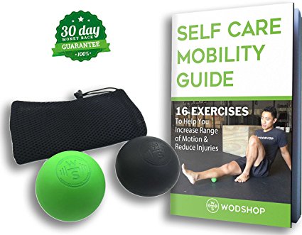 WODshop Self Care Massage Ball Kit of 2 Balls for Mobility, Myofascial Release, Physical Therapy, Trigger Point, Lacrosse (1 Green, 1 Black)