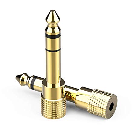 6.35mm (1/4 inch) Male to 3.5mm (1/8 inch) Female Stereo Audio Amp Guitar Adapter, 6.35 mm/ 3.5 mm Converter, 2 Pack-Gold