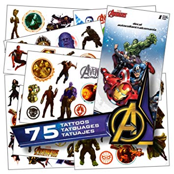 Avengers Marvel Tattoos - 75 Assorted Infinity War Temporary Tattoos Bundled with 1 Jumbo Sticker Decal
