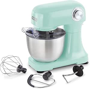 DASH Tilt-Head 3.5qt Stand Mixer 12 Speeds with Paddle, Dough Hook, and Whisk Attaachments- Aqua