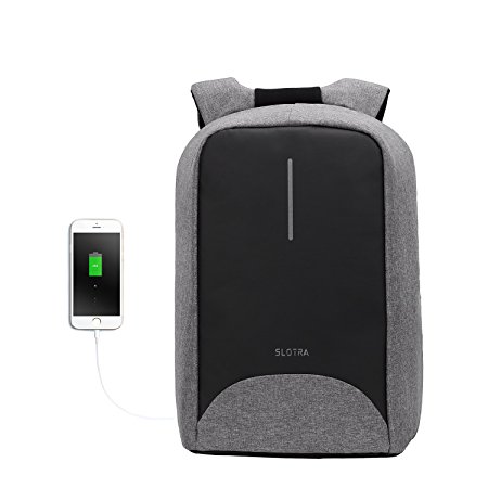SLOTRA Laptop Backpack For 15" 15.6" Anti Theft Computer Bag Checkpoint Friendly With USB Charging Port For Men Woman Work Business Travel School Bag Grey