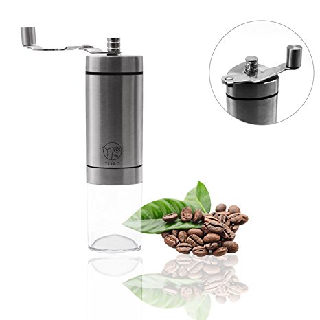TISRO Coffee Grinder, Manual Conical Burr Grinder with Foldable Crank Arm (Brushed Stainless Steel)