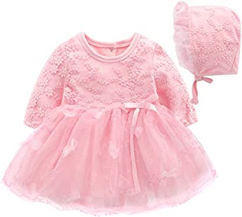 GoodLock Baby Girls Dresses Toddler Infant Kids Autumn Party Lace Tutu Princess Dress Hats Clothes Outfits 2Pcs
