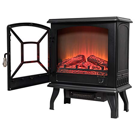 AKDY 20" Black Finish Freestanding Log Fuel Bed 2 Setting Level Electric Fireplace Heater (20" Black)