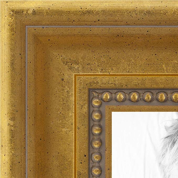 ArtToFrames 5x7 inch Antique Gold with Beaded Detailing Wood Picture Frame, WOMD5042-5x7