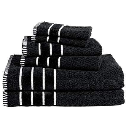 Lavish Home Combed Cotton Towel Set- Rice Weave 100% Combed Cotton 6 Piece Set With 2 Bath Towels, 2 Hand Towels and 2 Washcloths by Black