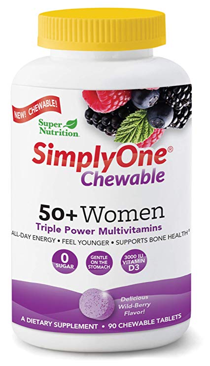 SuperNutrition Chewable Multivitamin for Women 50 , Zero Sugar, Gummy Alternative, Once Daily Vitamin, SimplyOne, 90 Count
