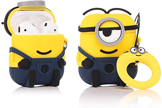 ZAHIUS Silicone Case Compatible for Apple Airpods 1&2 Funny Cute Cover[3D Cartoon Pattern][Designed for Kids Girl and Boys] (Minions One Eye)