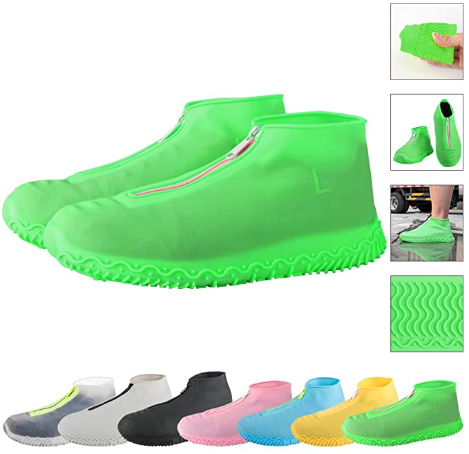 ATOFUL Reusable Silicone Waterproof Shoe Covers, Silicone Shoe Covers with Zipper No-Slip Silicone Rubber Shoe Protectors for Kids,Men and Women