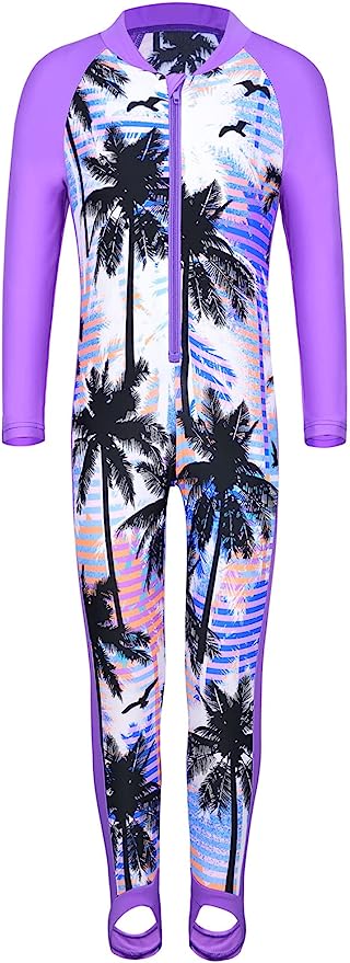 TFJH E 1PCS Girls Long Sleeve Swimsuit UPF 50  Rashguard Zipper