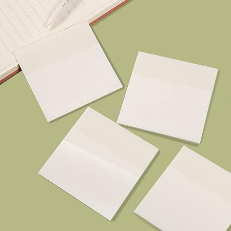 200 Sheets Transparent Sticky Notes : 3 * 3 in Waterproof Post it Notes.4 Note Pads,50 Sheets Per Pad. See Through Office & School Supplies. (White Pads)